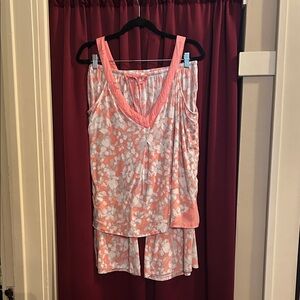 Vera Wang Coral & White Floral V-Neck Pajama Set size XL